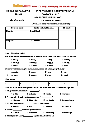 Đề thi tuyển sinh vào Lớp 10 THPT chuyên môn Tiếng Anh (Đề chugn) - Năm học 2016-2017 - Sở giáo dục và đào tạo Hà Nam (Có đáp án)